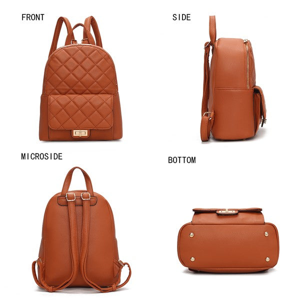 MKF Dimitria Quilted Women's Backpack with Adjustable Strap, Zipper Closure, Front Turn-Lock Pocket, and Protective Feet