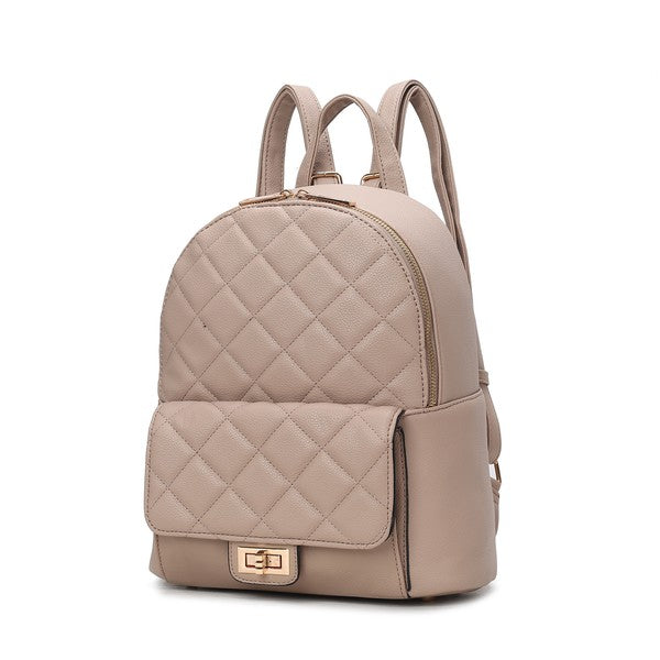 MKF Dimitria Quilted Women's Backpack with Adjustable Strap, Zipper Closure, Front Turn-Lock Pocket, and Protective Feet