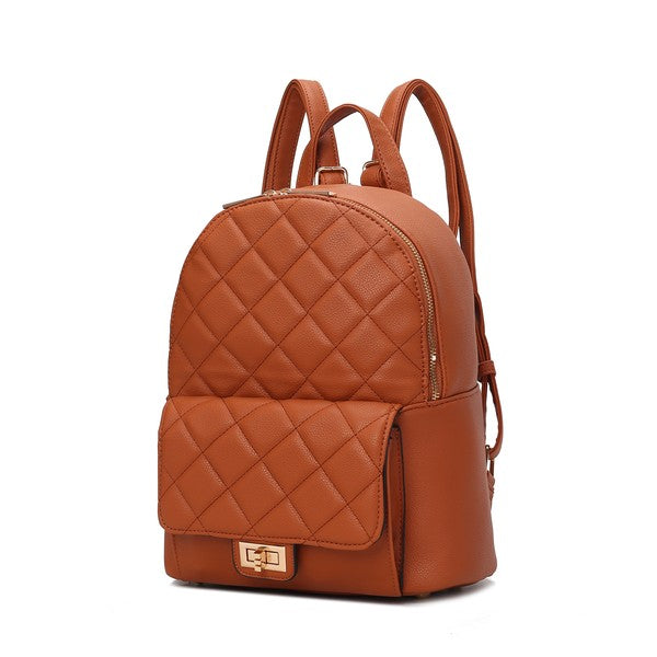 MKF Dimitria Quilted Women's Backpack with Adjustable Strap, Zipper Closure, Front Turn-Lock Pocket, and Protective Feet