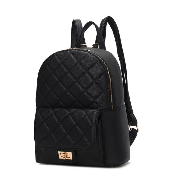 MKF Dimitria Quilted Women's Backpack with Adjustable Strap, Zipper Closure, Front Turn-Lock Pocket, and Protective Feet