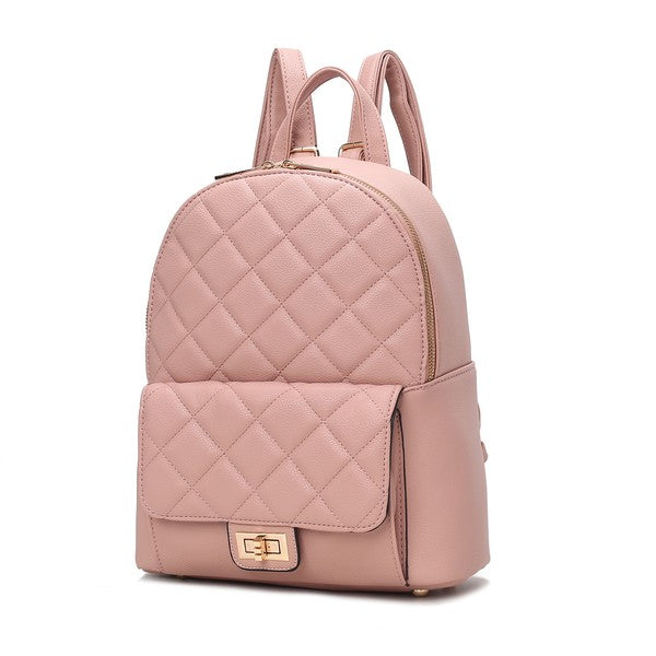 MKF Dimitria Quilted Women's Backpack with Adjustable Strap, Zipper Closure, Front Turn-Lock Pocket, and Protective Feet