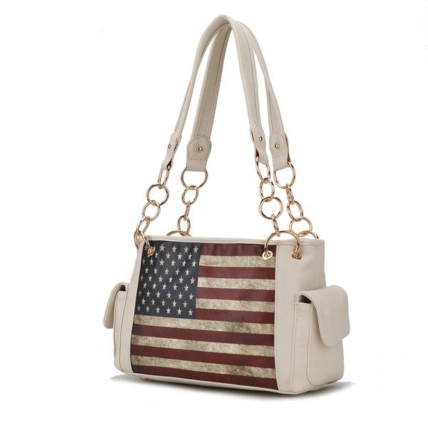 MKF Alaina Women's Shoulder Bag with Gold-tone Hardware, Zip Fastening, Multiple Pockets, 11.8 Inch Handle Drop