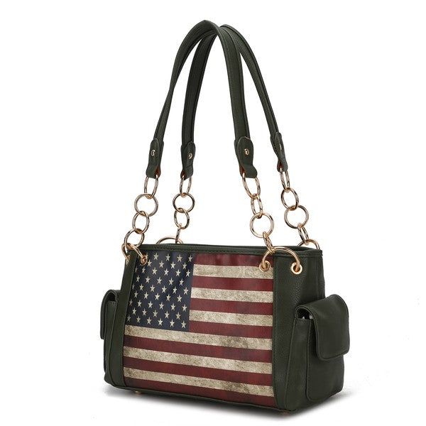 MKF Alaina Women's Shoulder Bag with Gold-tone Hardware, Zip Fastening, Multiple Pockets, 11.8 Inch Handle Drop