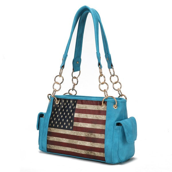 MKF Alaina Women's Shoulder Bag with Gold-tone Hardware, Zip Fastening, Multiple Pockets, 11.8 Inch Handle Drop