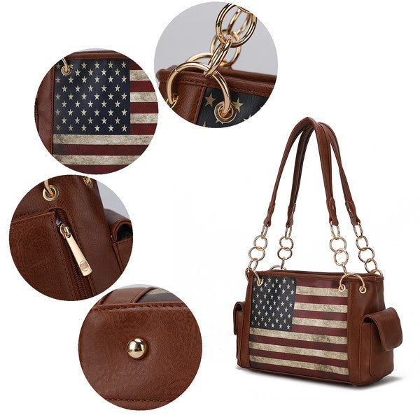 MKF Alaina Women's Shoulder Bag with Gold-tone Hardware, Zip Fastening, Multiple Pockets, 11.8 Inch Handle Drop