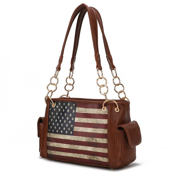 MKF Alaina Women's Shoulder Bag with Gold-tone Hardware, Zip Fastening, Multiple Pockets, 11.8 Inch Handle Drop