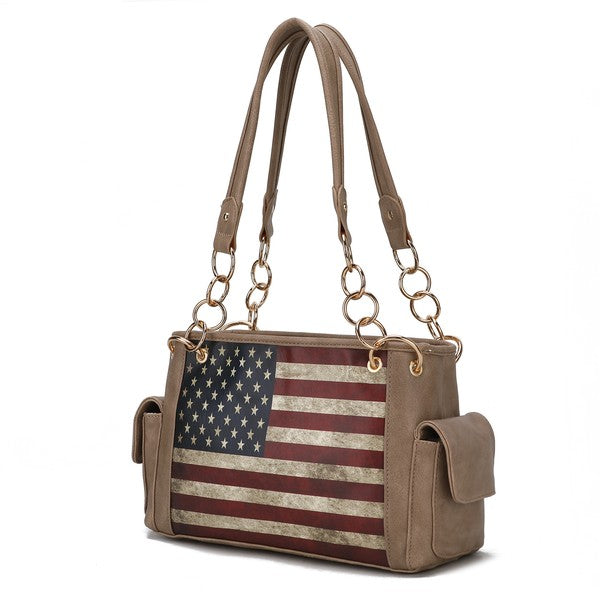 MKF Alaina Women's Shoulder Bag with Gold-tone Hardware, Zip Fastening, Multiple Pockets, 11.8 Inch Handle Drop