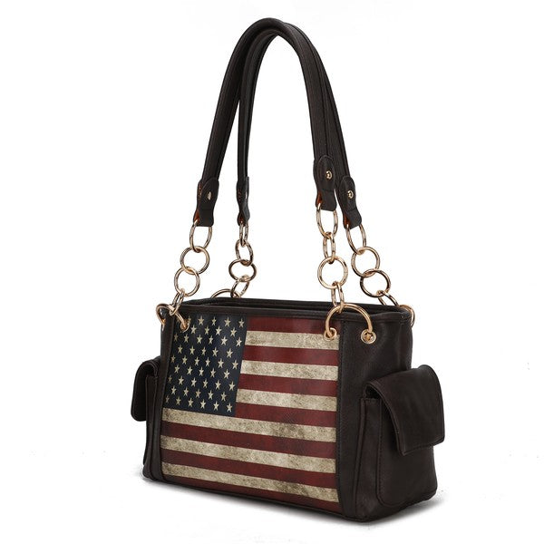 MKF Alaina Women's Shoulder Bag with Gold-tone Hardware, Zip Fastening, Multiple Pockets, 11.8 Inch Handle Drop