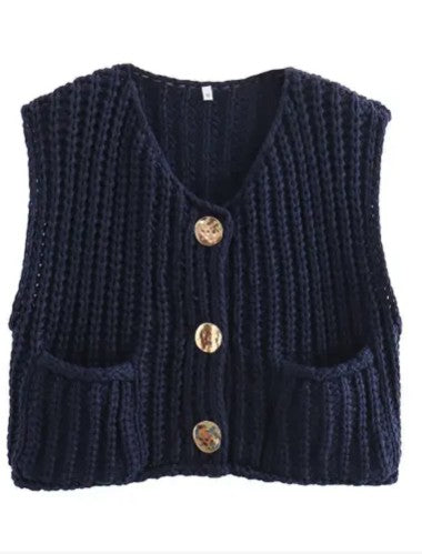 Sleeveless knit cardigan vest