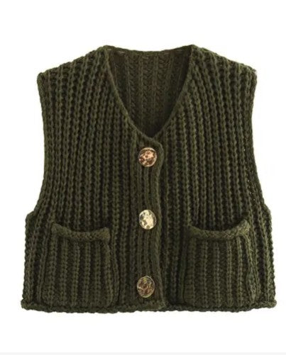 Sleeveless knit cardigan vest