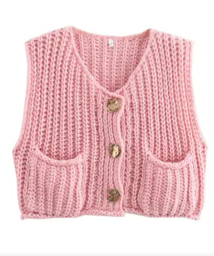 Sleeveless knit cardigan vest