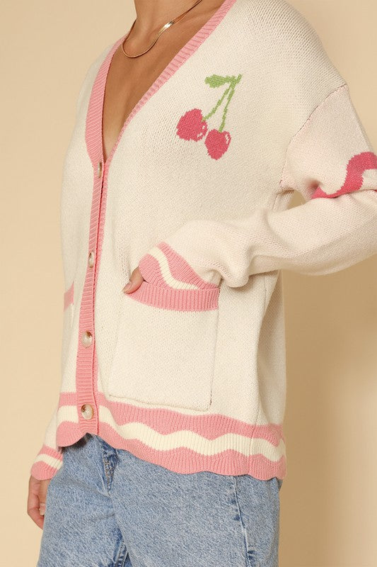 Heart cherry varsity knit cardigan