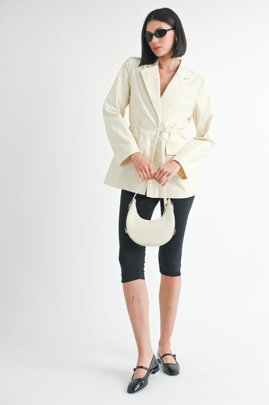 Cotton Spandex Blazer with Waist Belt for Flattering Silhouette and Versatile Styling for Casual or Dressy Occasions
