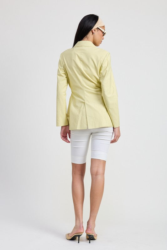 Cotton Spandex Blazer with Waist Belt for Flattering Silhouette and Versatile Styling for Casual or Dressy Occasions