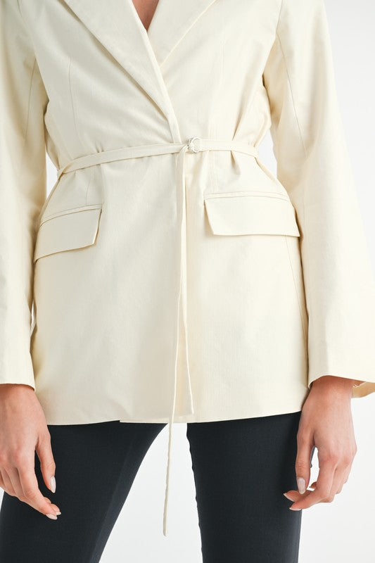 Cotton Spandex Blazer with Waist Belt for Flattering Silhouette and Versatile Styling for Casual or Dressy Occasions