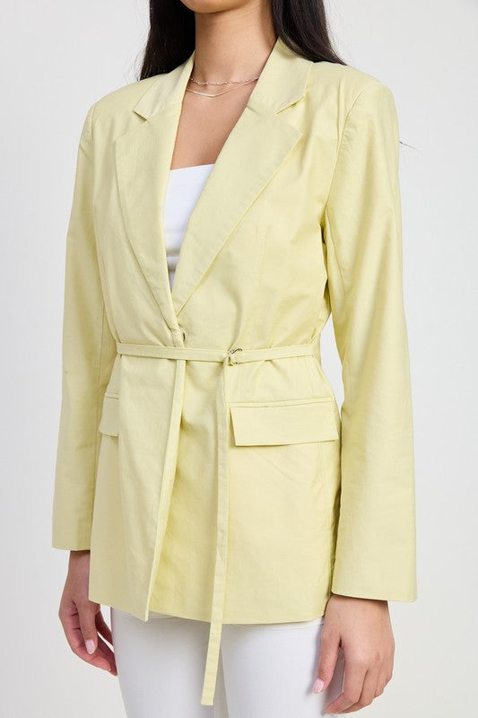 Cotton Spandex Blazer with Waist Belt for Flattering Silhouette and Versatile Styling for Casual or Dressy Occasions