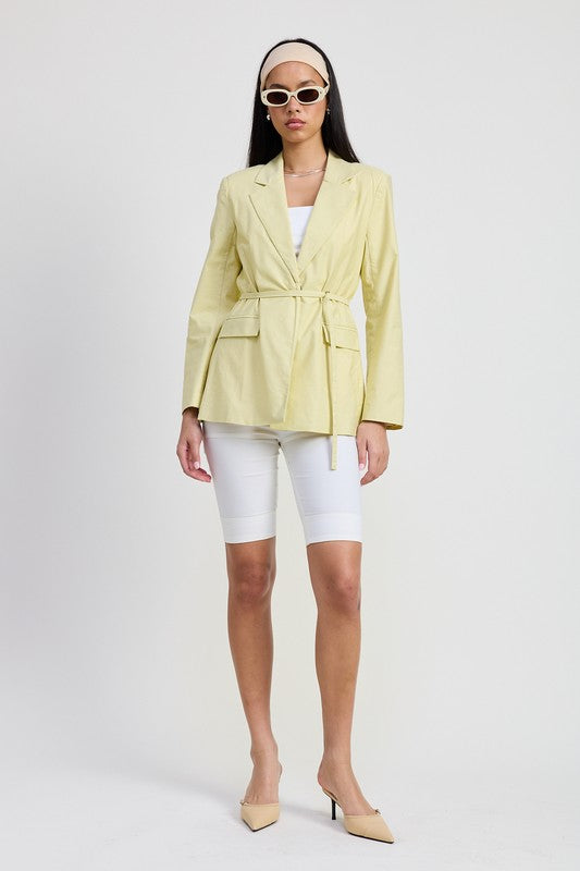 Cotton Spandex Blazer with Waist Belt for Flattering Silhouette and Versatile Styling for Casual or Dressy Occasions