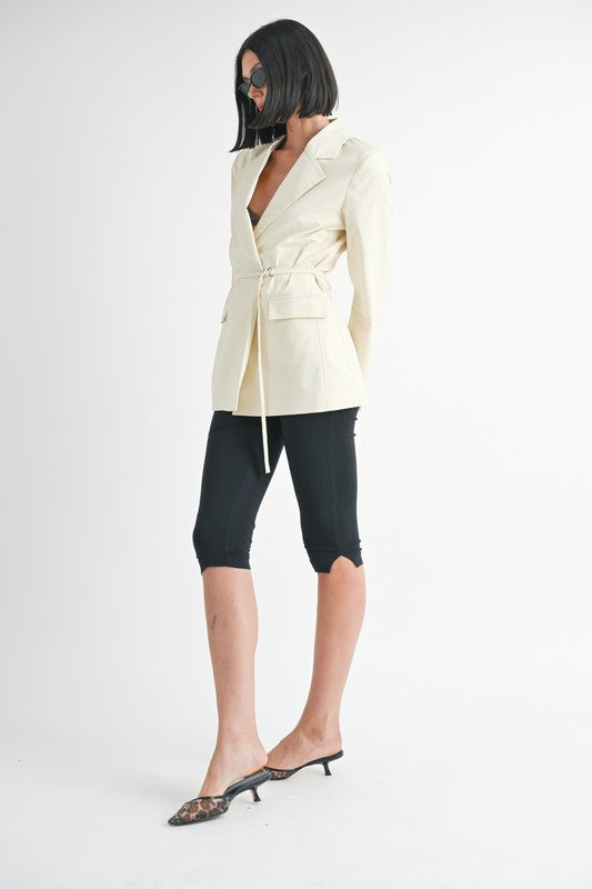 Cotton Spandex Blazer with Waist Belt for Flattering Silhouette and Versatile Styling for Casual or Dressy Occasions