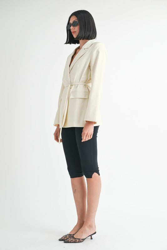 Cotton Spandex Blazer with Waist Belt for Flattering Silhouette and Versatile Styling for Casual or Dressy Occasions