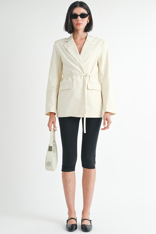Cotton Spandex Blazer with Waist Belt for Flattering Silhouette and Versatile Styling for Casual or Dressy Occasions
