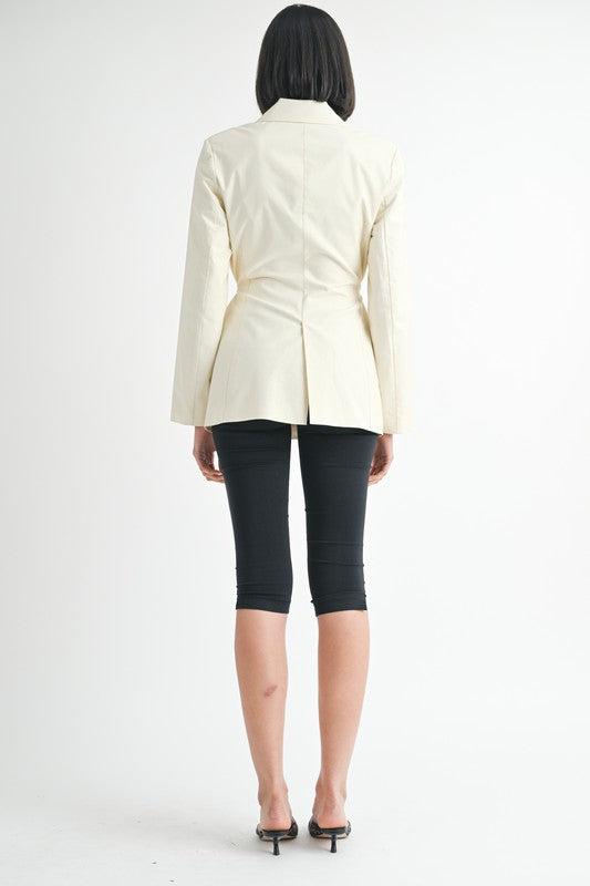 Cotton Spandex Blazer with Waist Belt for Flattering Silhouette and Versatile Styling for Casual or Dressy Occasions