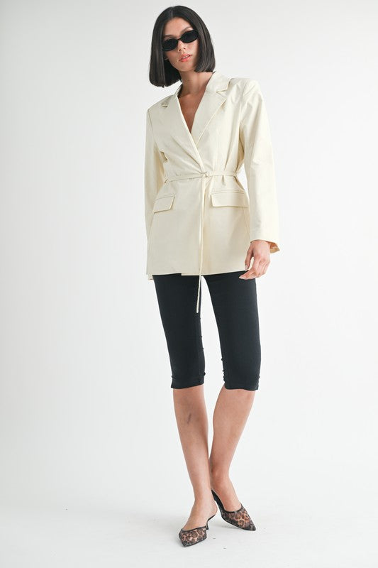 Cotton Spandex Blazer with Waist Belt for Flattering Silhouette and Versatile Styling for Casual or Dressy Occasions