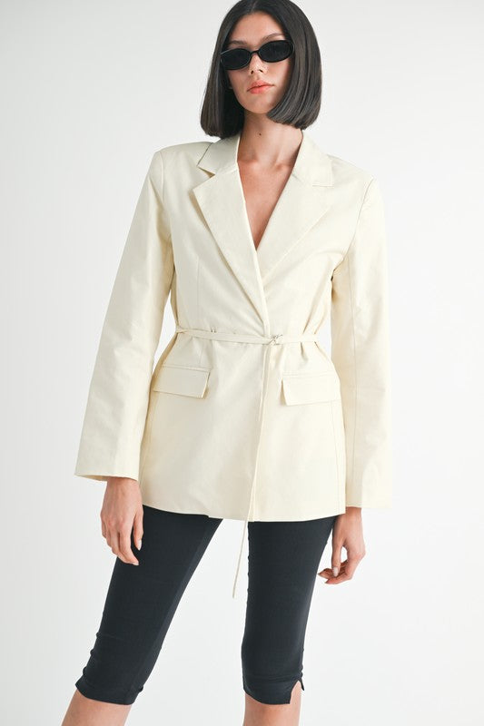 Cotton Spandex Blazer with Waist Belt for Flattering Silhouette and Versatile Styling for Casual or Dressy Occasions