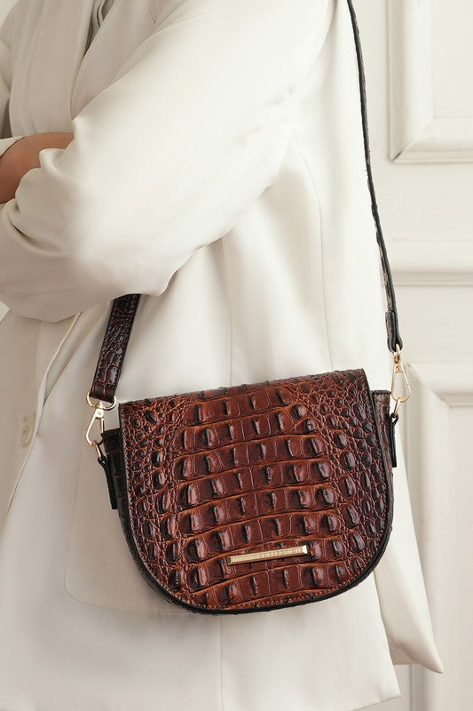 MKF Amalia Solid Croc-Embossed Crossbody Bag