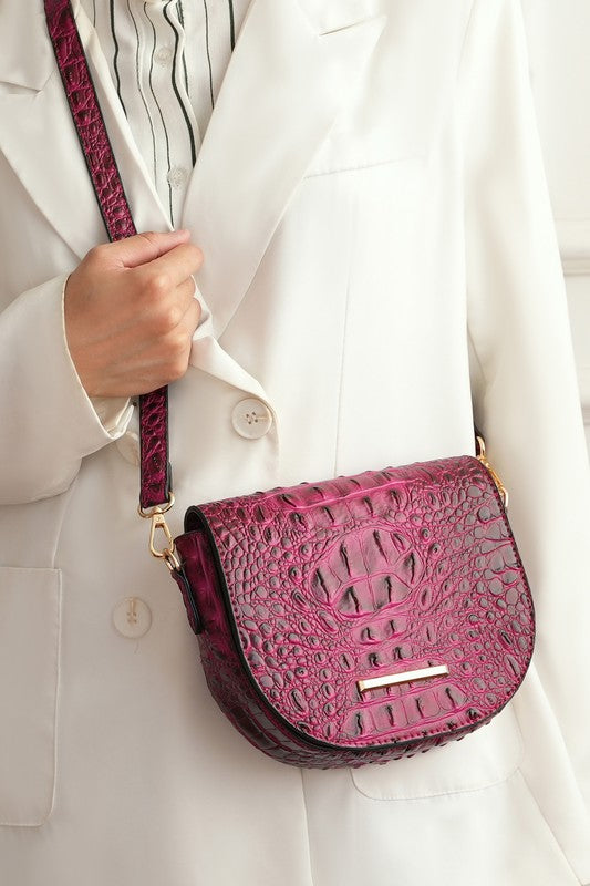 MKF Amalia Solid Croc-Embossed Crossbody Bag