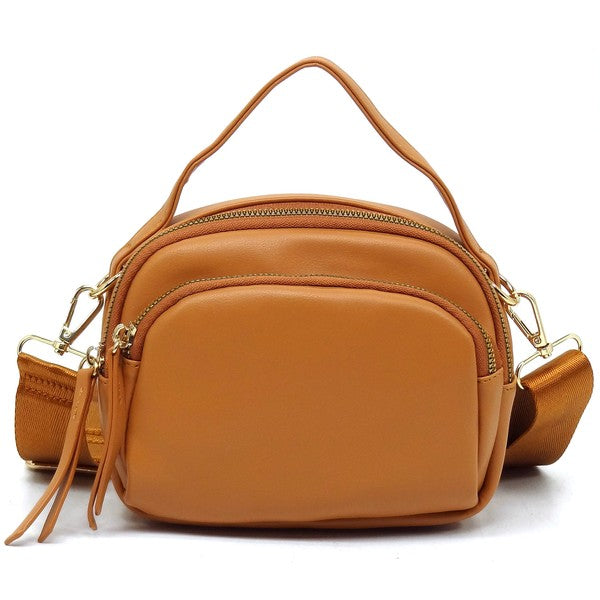 Top Handle Crossbody Bag Faux Vegan Leather Zip Closure Gold-Tone Hardware Detachable Strap L 7.5 H 5.5 W 3