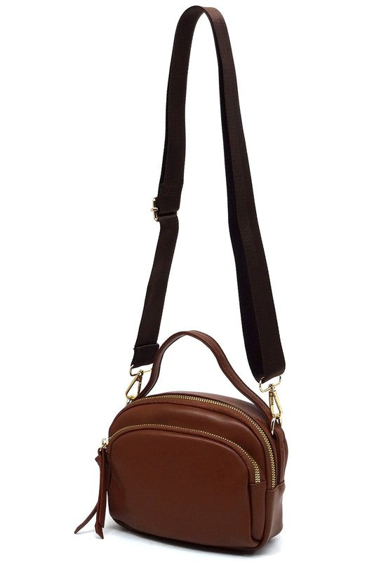 Top Handle Crossbody Bag Faux Vegan Leather Zip Closure Gold-Tone Hardware Detachable Strap L 7.5 H 5.5 W 3