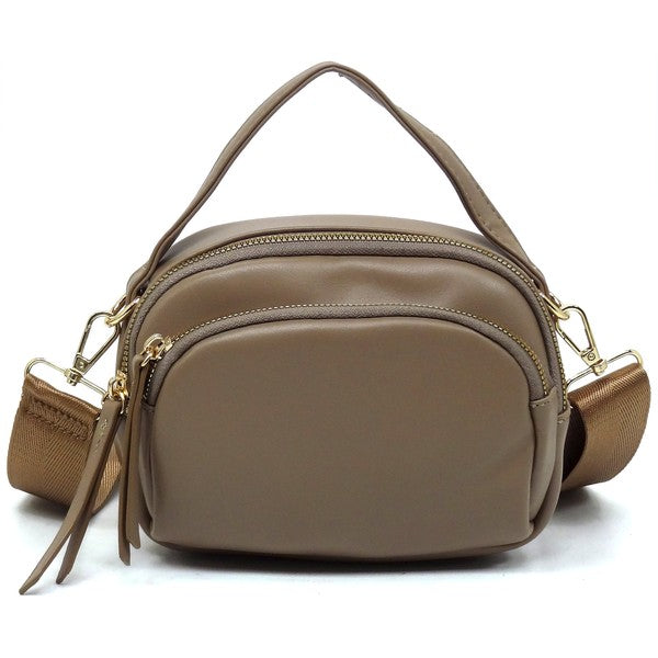 Top Handle Crossbody Bag Faux Vegan Leather Zip Closure Gold-Tone Hardware Detachable Strap L 7.5 H 5.5 W 3