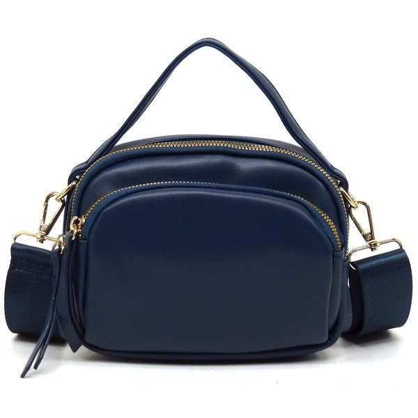 Top Handle Crossbody Bag Faux Vegan Leather Zip Closure Gold-Tone Hardware Detachable Strap L 7.5 H 5.5 W 3