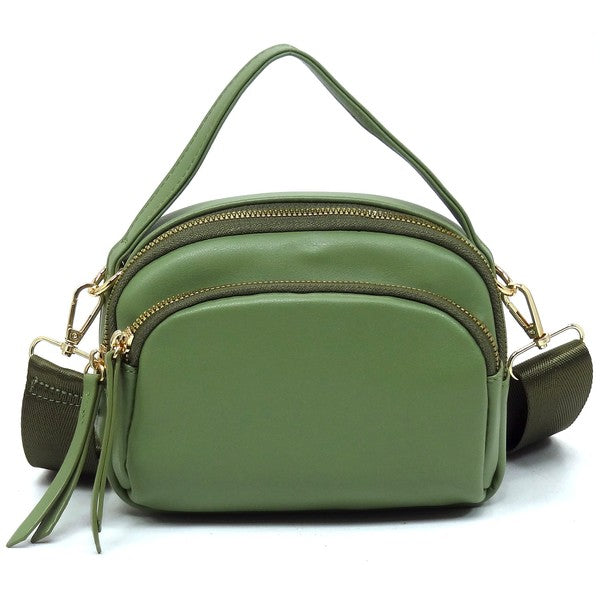 Top Handle Crossbody Bag Faux Vegan Leather Zip Closure Gold-Tone Hardware Detachable Strap L 7.5 H 5.5 W 3