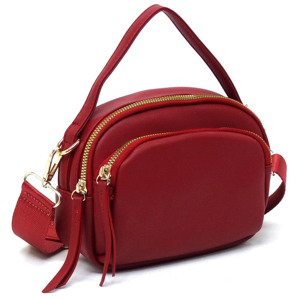 Top Handle Crossbody Bag Faux Vegan Leather Zip Closure Gold-Tone Hardware Detachable Strap L 7.5 H 5.5 W 3
