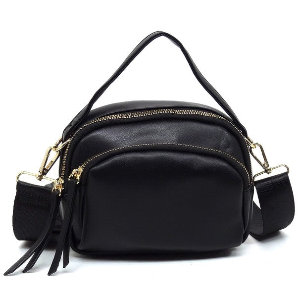 Top Handle Crossbody Bag Faux Vegan Leather Zip Closure Gold-Tone Hardware Detachable Strap L 7.5 H 5.5 W 3