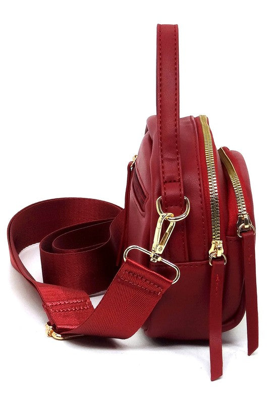 Top Handle Crossbody Bag Faux Vegan Leather Zip Closure Gold-Tone Hardware Detachable Strap L 7.5 H 5.5 W 3