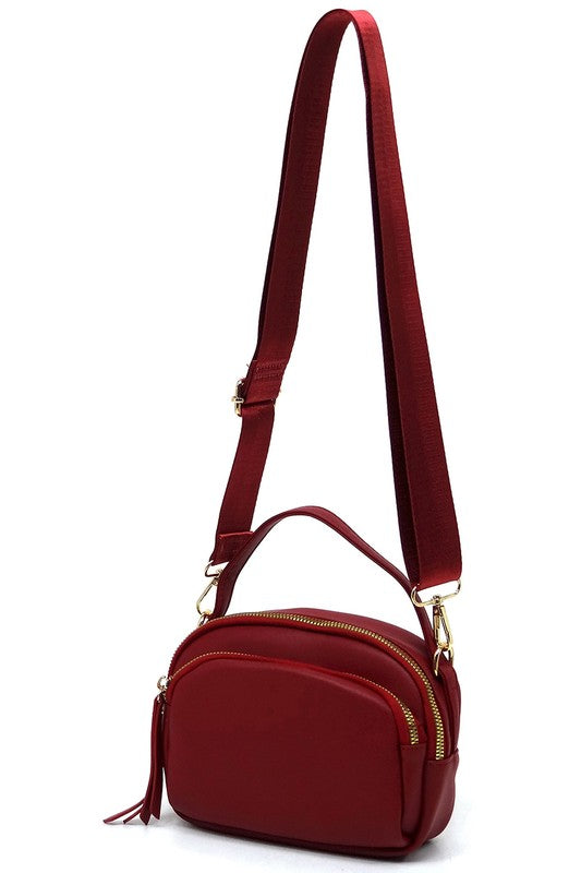 Top Handle Crossbody Bag Faux Vegan Leather Zip Closure Gold-Tone Hardware Detachable Strap L 7.5 H 5.5 W 3
