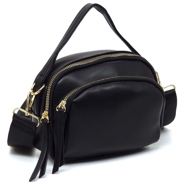 Top Handle Crossbody Bag Faux Vegan Leather Zip Closure Gold-Tone Hardware Detachable Strap L 7.5 H 5.5 W 3