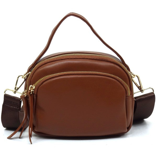 Top Handle Crossbody Bag Faux Vegan Leather Zip Closure Gold-Tone Hardware Detachable Strap L 7.5 H 5.5 W 3