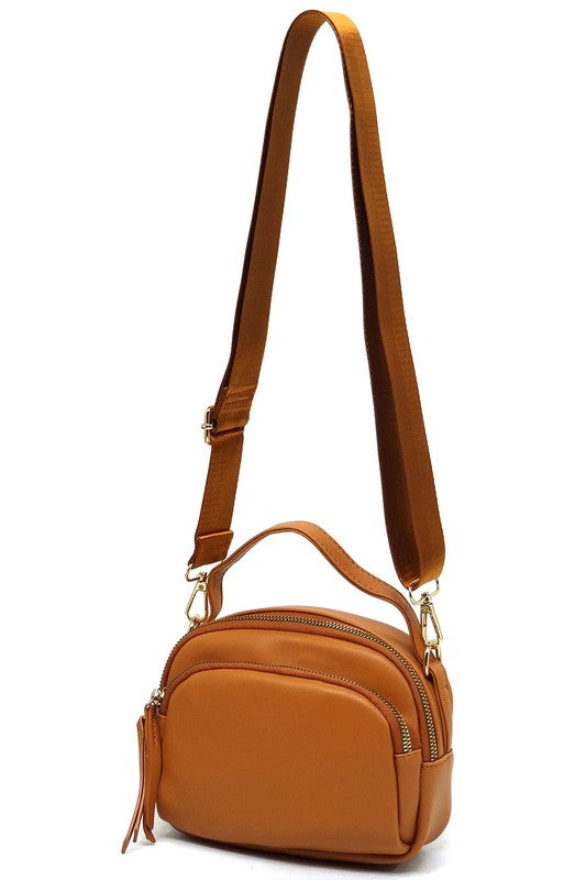 Top Handle Crossbody Bag Faux Vegan Leather Zip Closure Gold-Tone Hardware Detachable Strap L 7.5 H 5.5 W 3