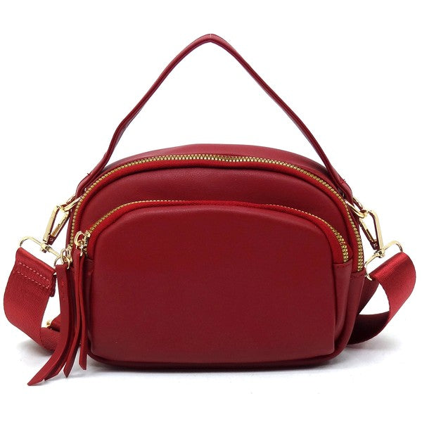 Top Handle Crossbody Bag Faux Vegan Leather Zip Closure Gold-Tone Hardware Detachable Strap L 7.5 H 5.5 W 3