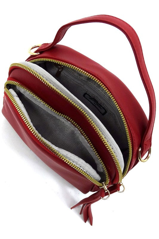 Top Handle Crossbody Bag Faux Vegan Leather Zip Closure Gold-Tone Hardware Detachable Strap L 7.5 H 5.5 W 3