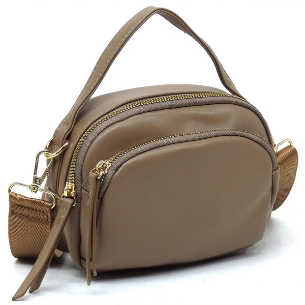 Top Handle Crossbody Bag Faux Vegan Leather Zip Closure Gold-Tone Hardware Detachable Strap L 7.5 H 5.5 W 3
