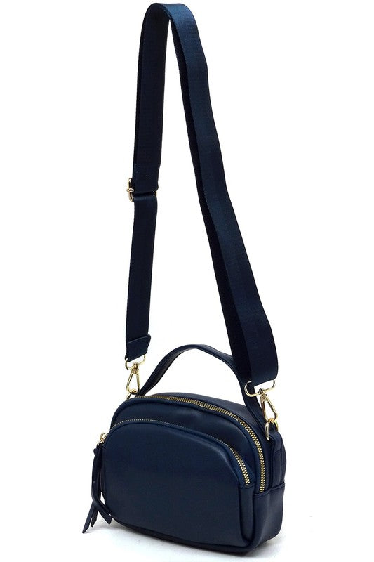 Top Handle Crossbody Bag Faux Vegan Leather Zip Closure Gold-Tone Hardware Detachable Strap L 7.5 H 5.5 W 3