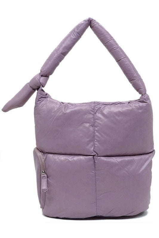 Soft Puffy Vegan Leather Shoulder Hobo Bag Zip Top Closure Silver-tone Hardware 15x14x7 Inches
