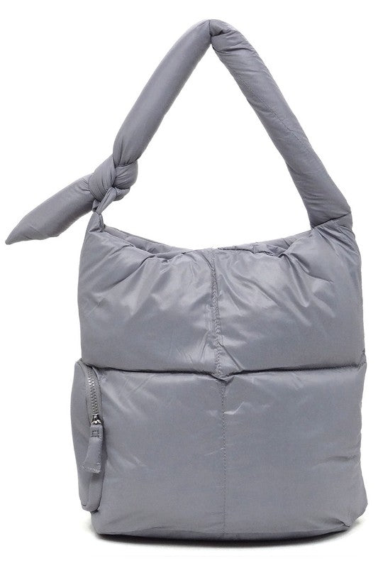 Soft Puffy Vegan Leather Shoulder Hobo Bag Zip Top Closure Silver-tone Hardware 15x14x7 Inches
