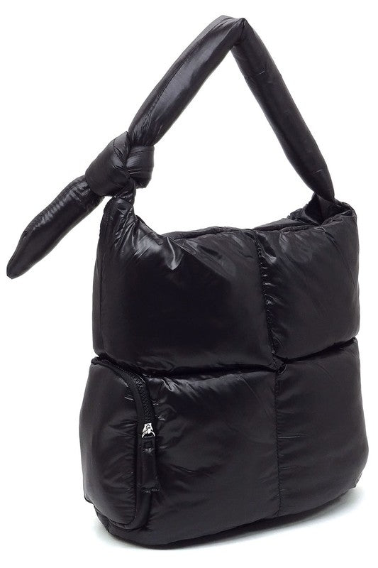 Soft Puffy Vegan Leather Shoulder Hobo Bag Zip Top Closure Silver-tone Hardware 15x14x7 Inches