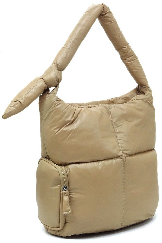 Soft Puffy Vegan Leather Shoulder Hobo Bag Zip Top Closure Silver-tone Hardware 15x14x7 Inches