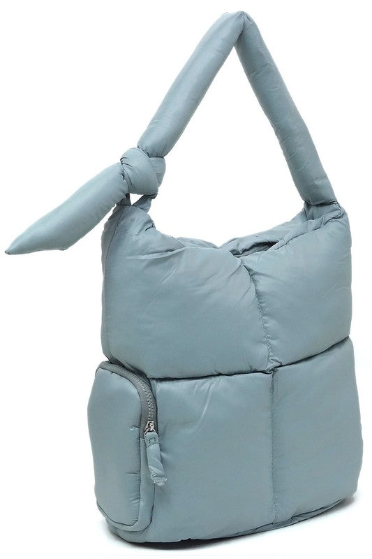 Soft Puffy Vegan Leather Shoulder Hobo Bag Zip Top Closure Silver-tone Hardware 15x14x7 Inches